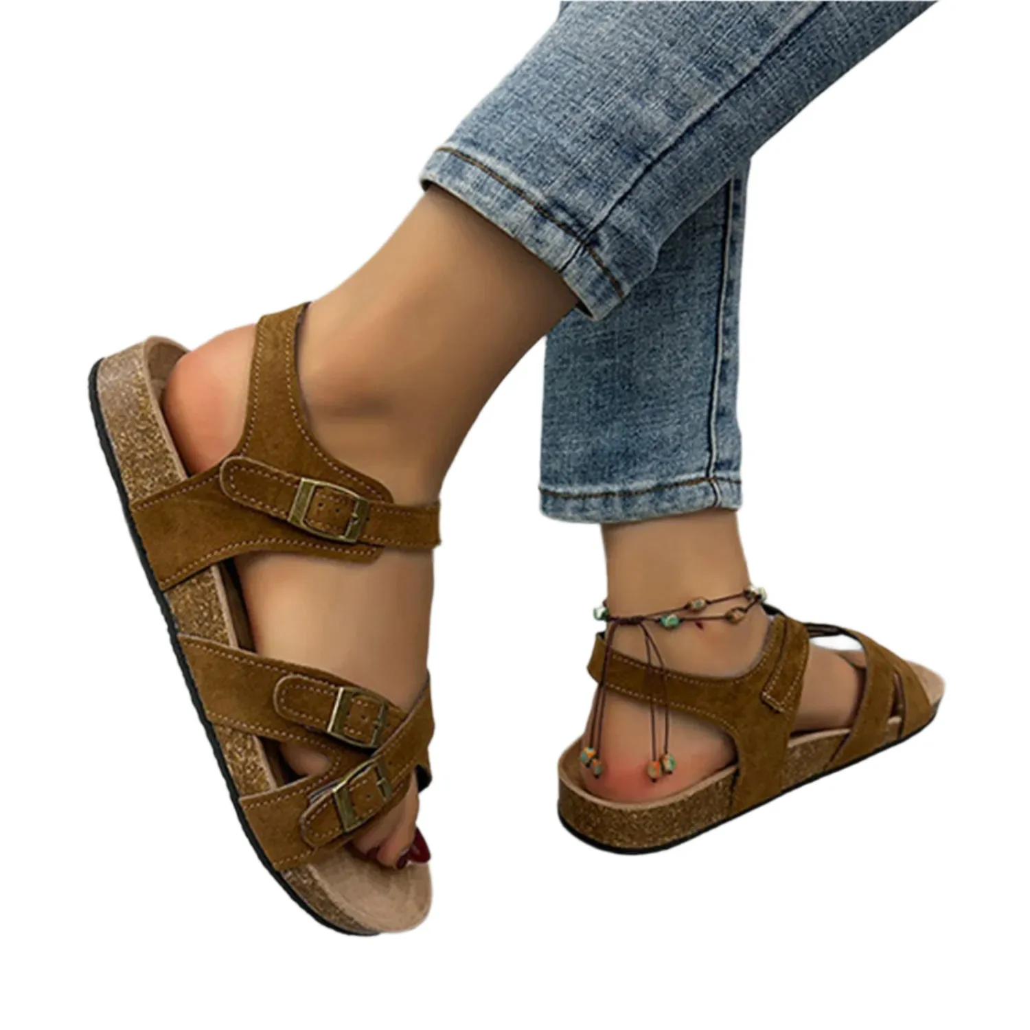 Open Toe Flat Buckle Sandals