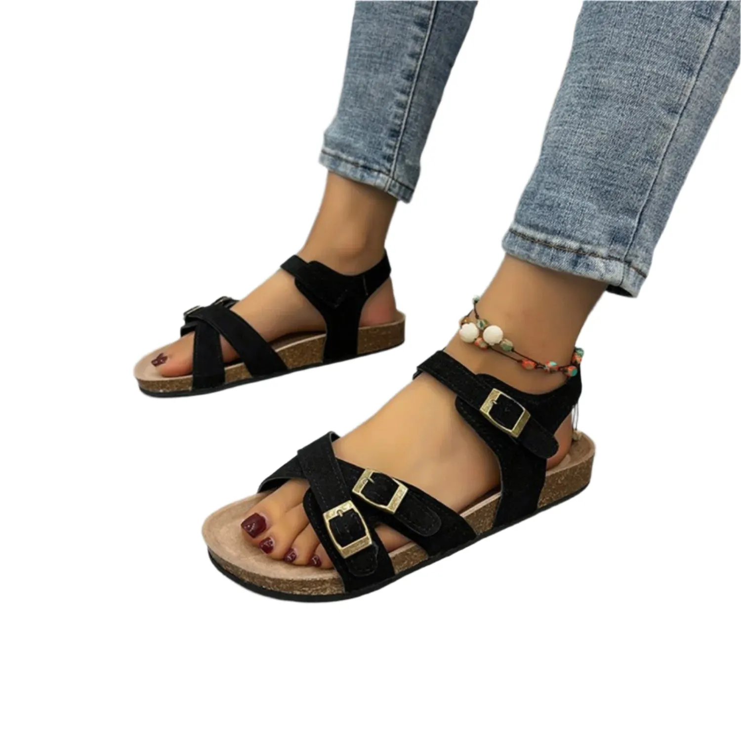 Open Toe Flat Buckle Sandals