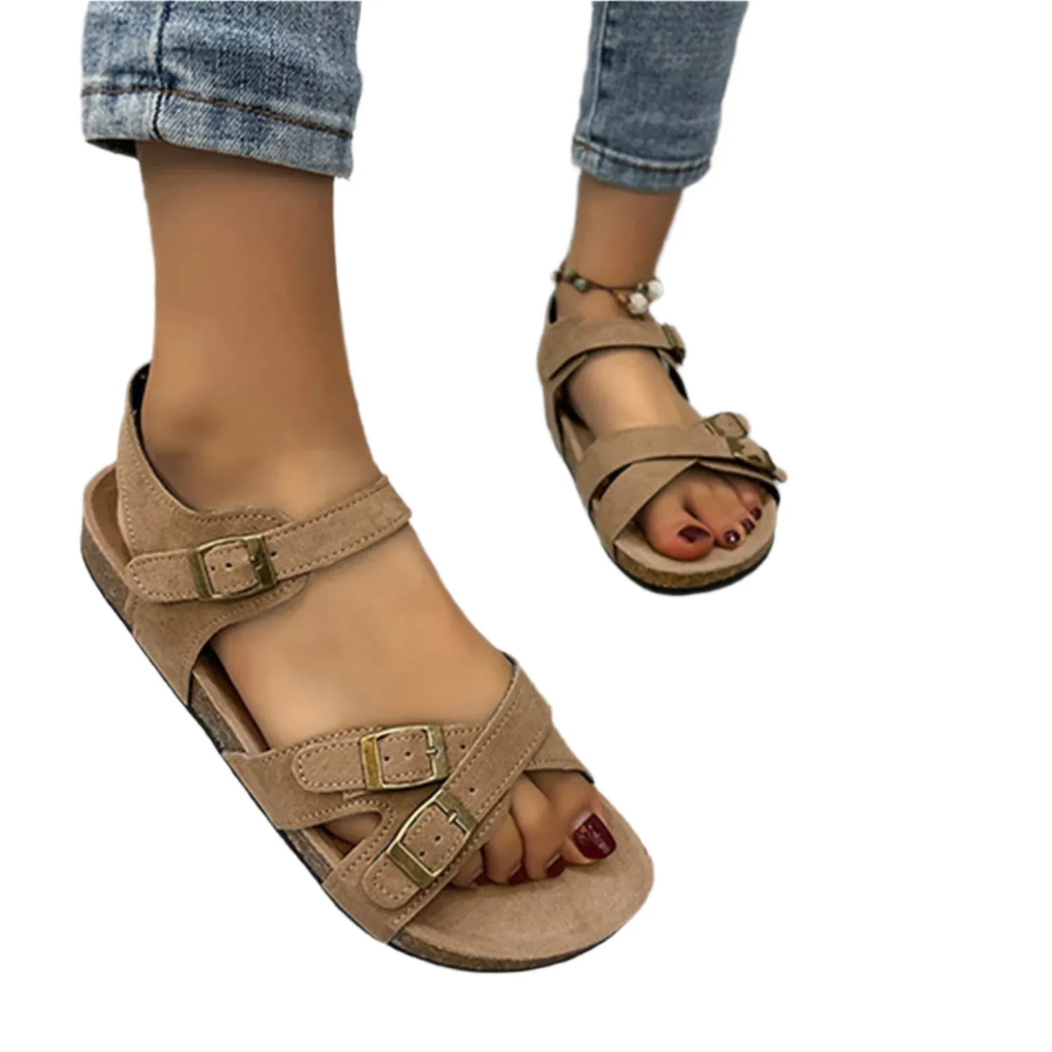 Open Toe Flat Buckle Sandals