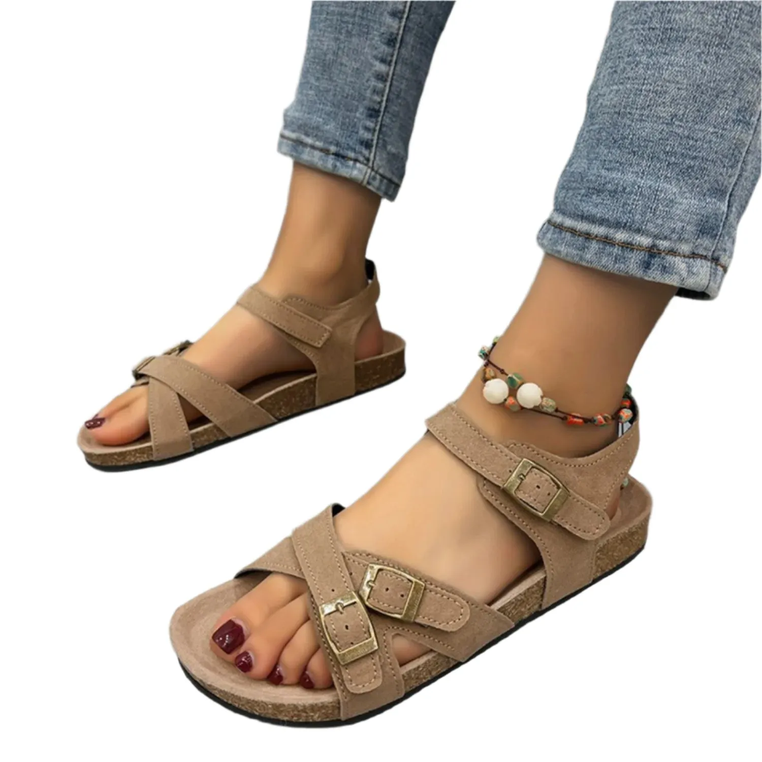 Open Toe Flat Buckle Sandals