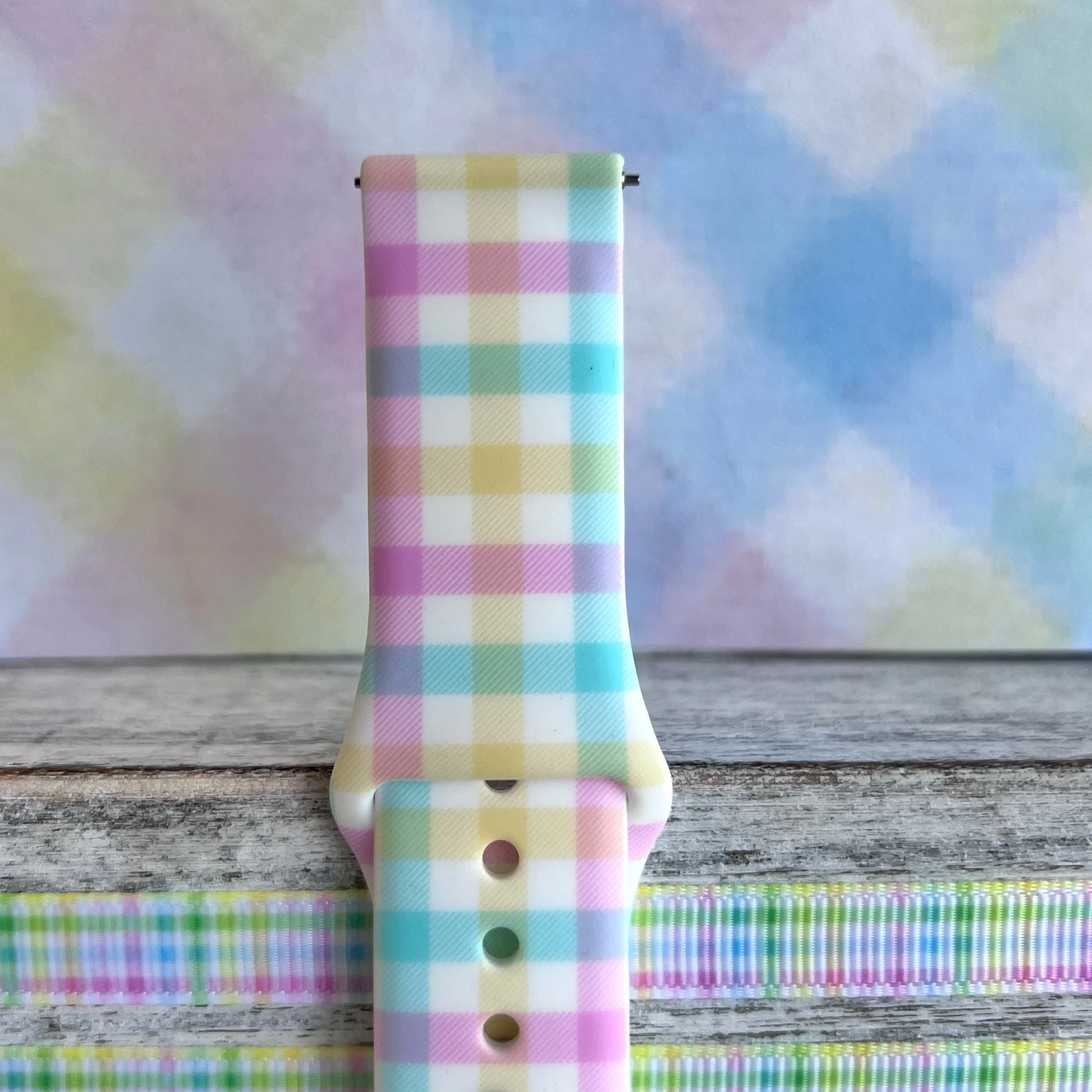 Pastel Gingham Print Silicone Band For Samsung Watch