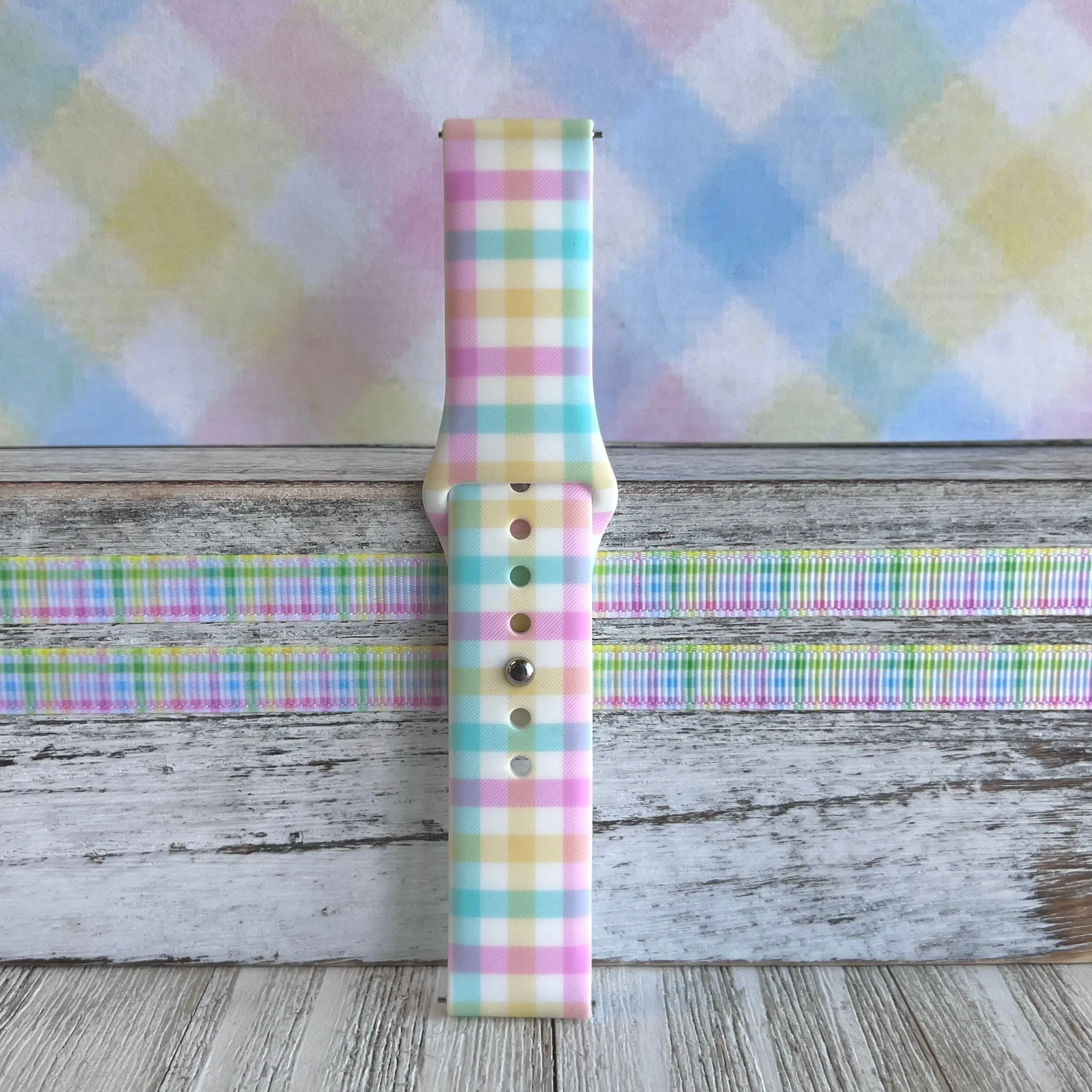 Pastel Gingham Print Silicone Band For Samsung Watch