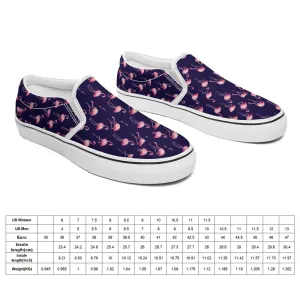 Pink Flamingo Pattern on Dark Blue Printed Slip-on Canvas Shoes  for Teenagers and Adults, Trendy slip on shoe gift