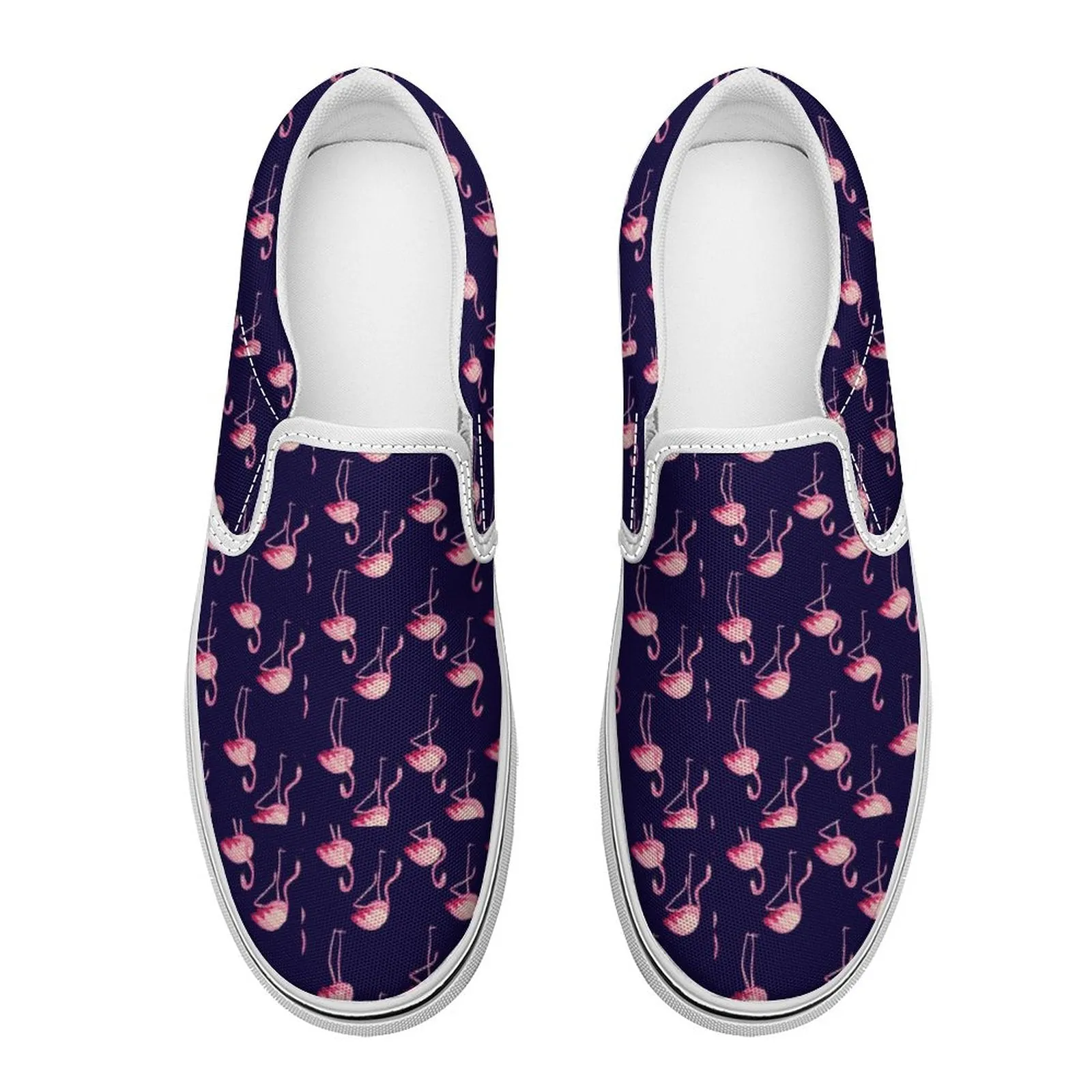 Pink Flamingo Pattern on Dark Blue Printed Slip-on Canvas Shoes  for Teenagers and Adults, Trendy slip on shoe gift