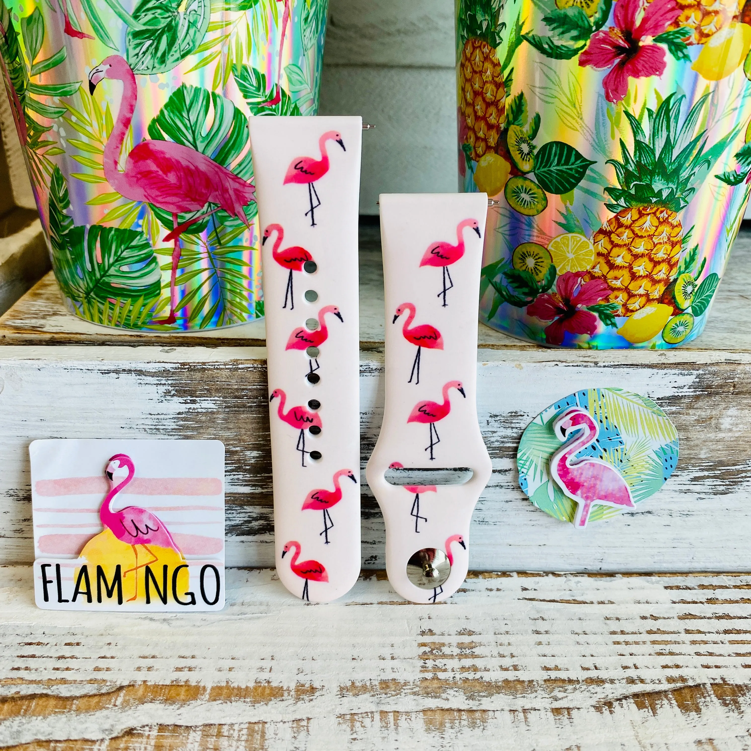 Pink Flamingo Print Silicone Band For Samsung Watch