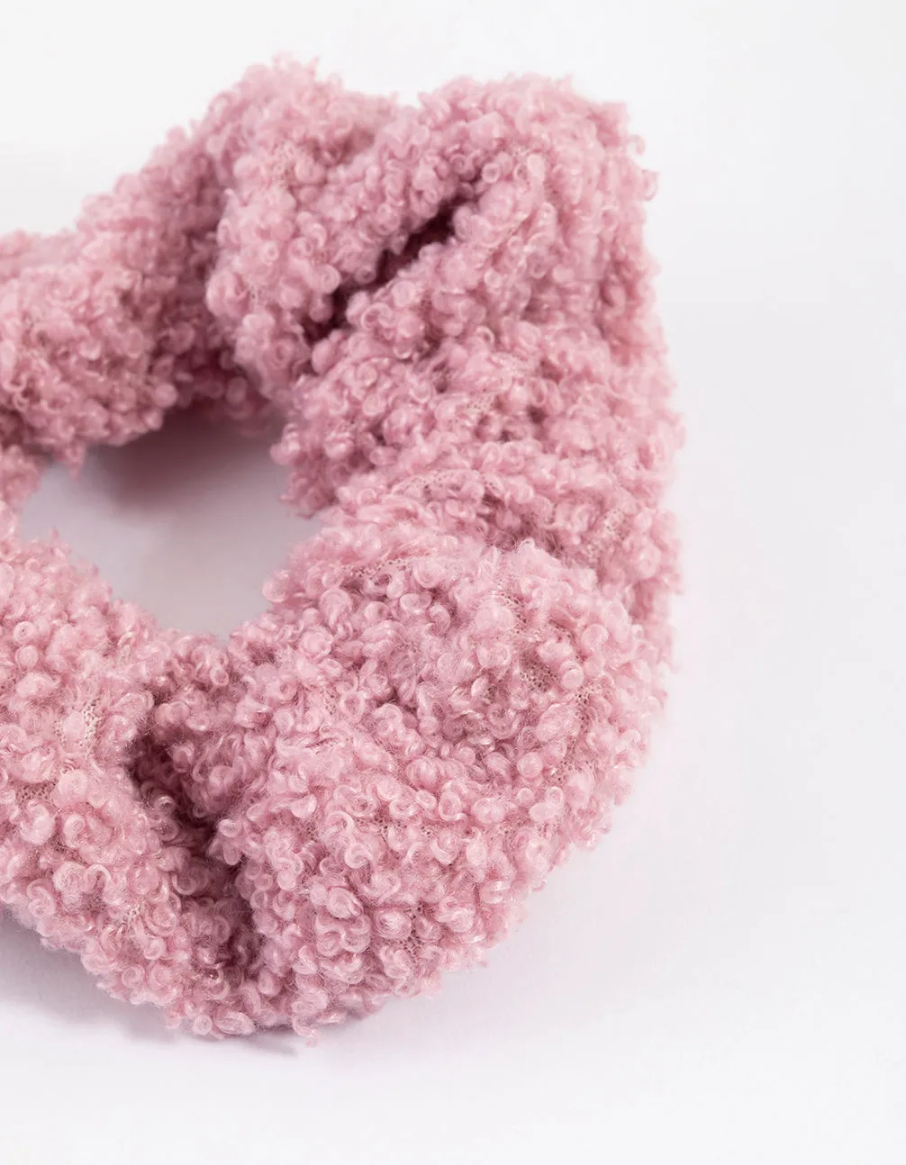 Pink Teddy Material Hair Scrunchie