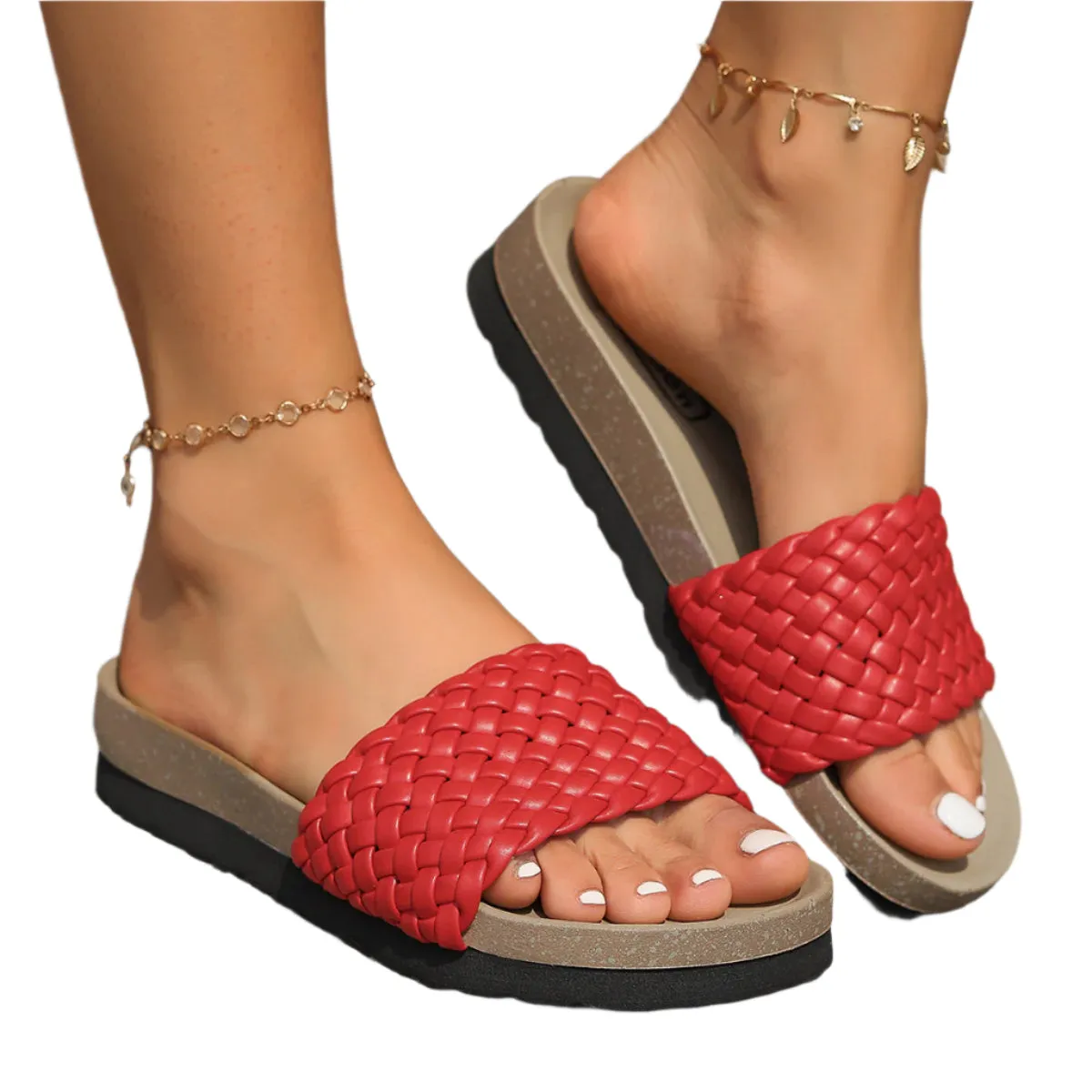 PU Leather Woven Platform Sandals