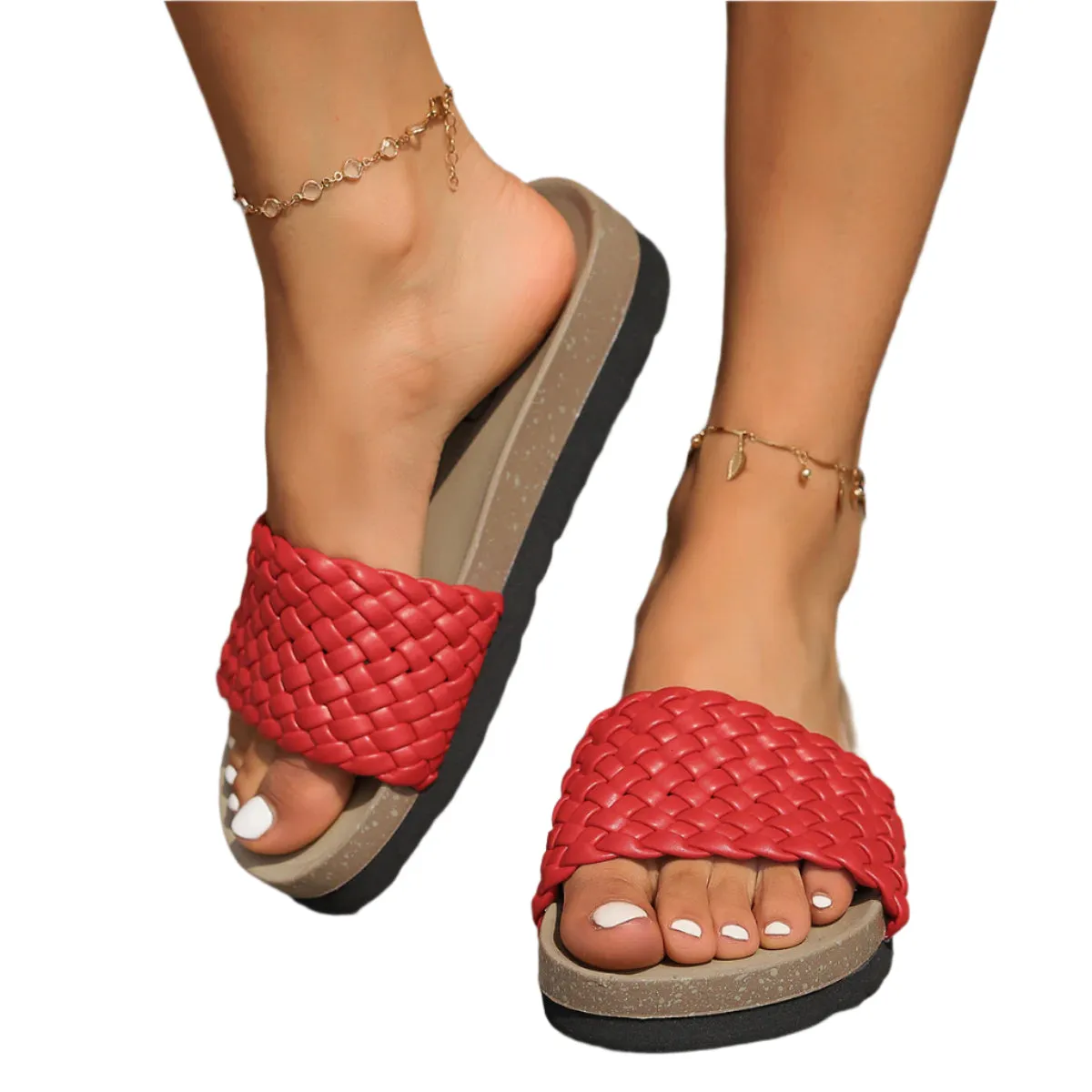 PU Leather Woven Platform Sandals