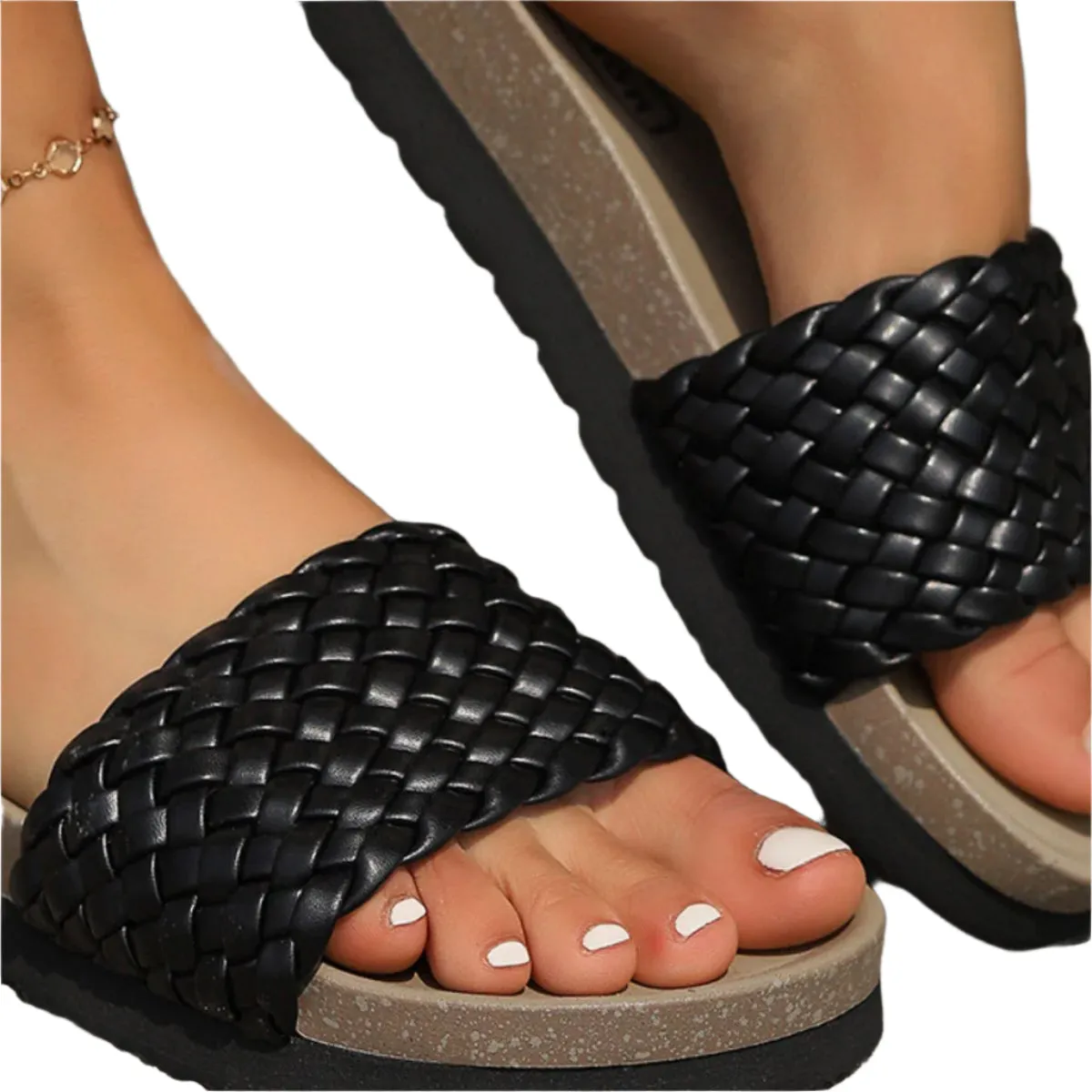 PU Leather Woven Platform Sandals