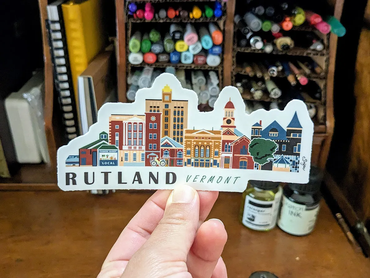 Rutland Vermont Cityscape Waterproof Sticker