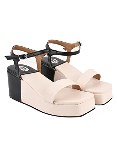 Shoetopia Stylish Solid Cream Wedge Heels