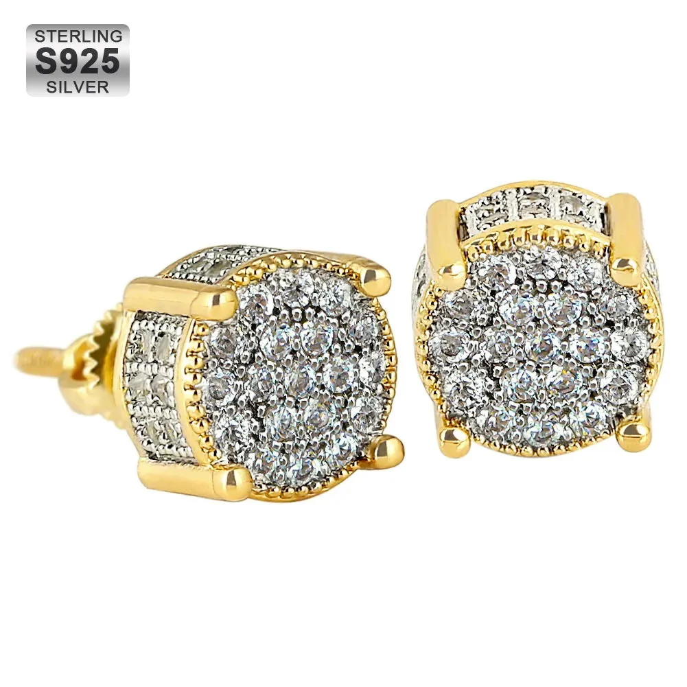 Sterling Silver Round Diamond Stud Earrings for Men