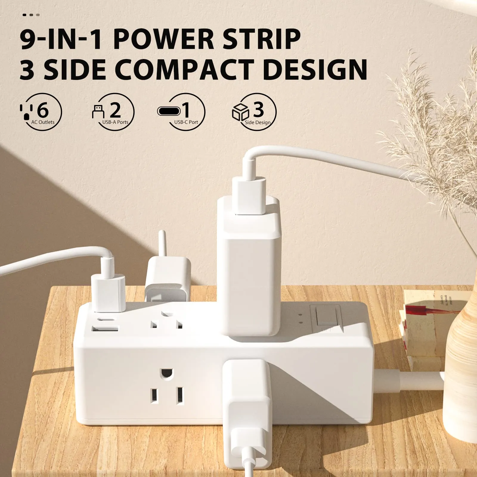 Surge Protector Power Strip with 6 Outlets 2 USB-A 1 USB-C 3-Side Outlet BN-LINK