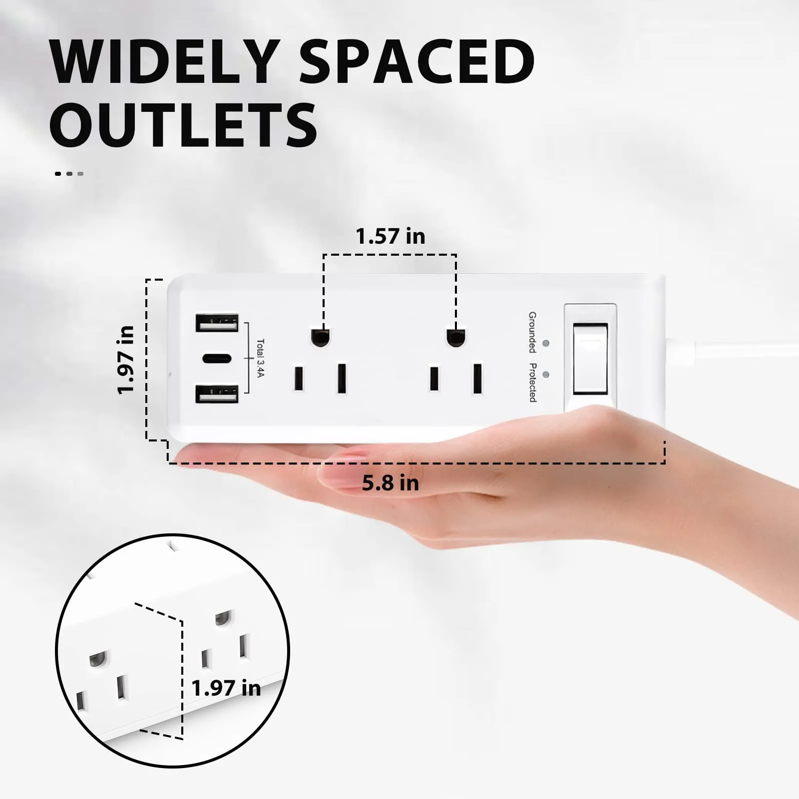 Surge Protector Power Strip with 6 Outlets 2 USB-A 1 USB-C 3-Side Outlet BN-LINK