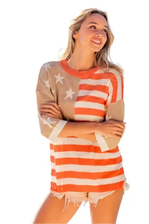 TEEK - American Flag Mocha/Star Knit Top