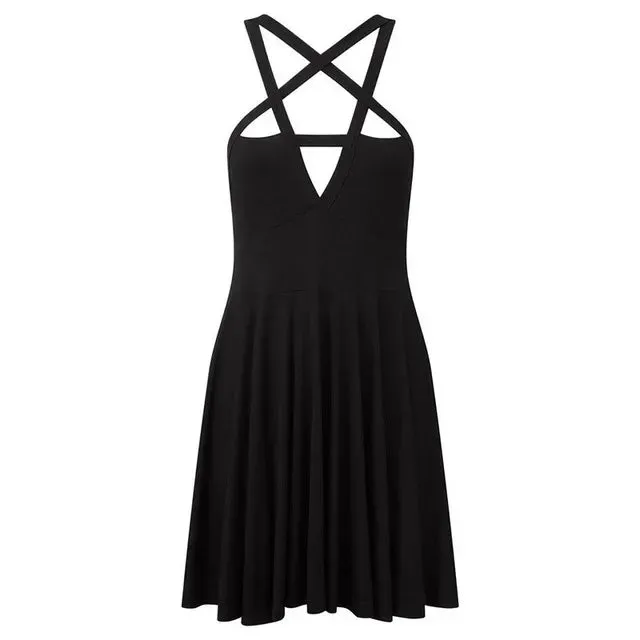 Trendy Black  Gothic Punk Pleated Dress