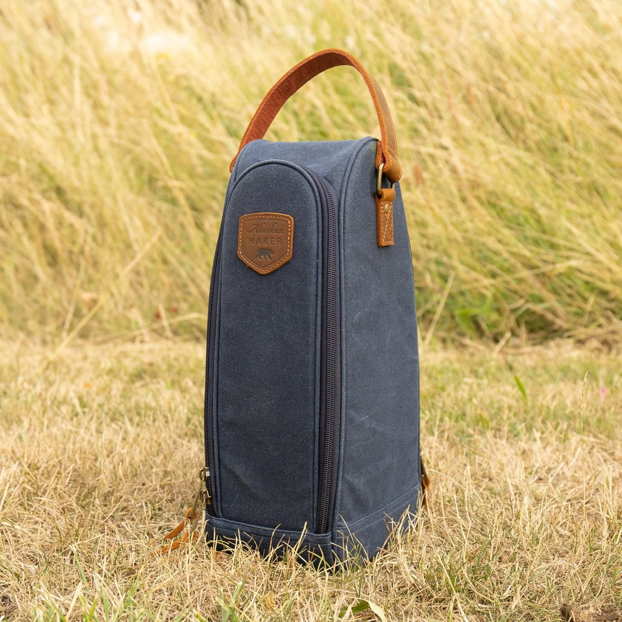 Waxed Canvas Insulated Bottle Bag & Glass Carrier