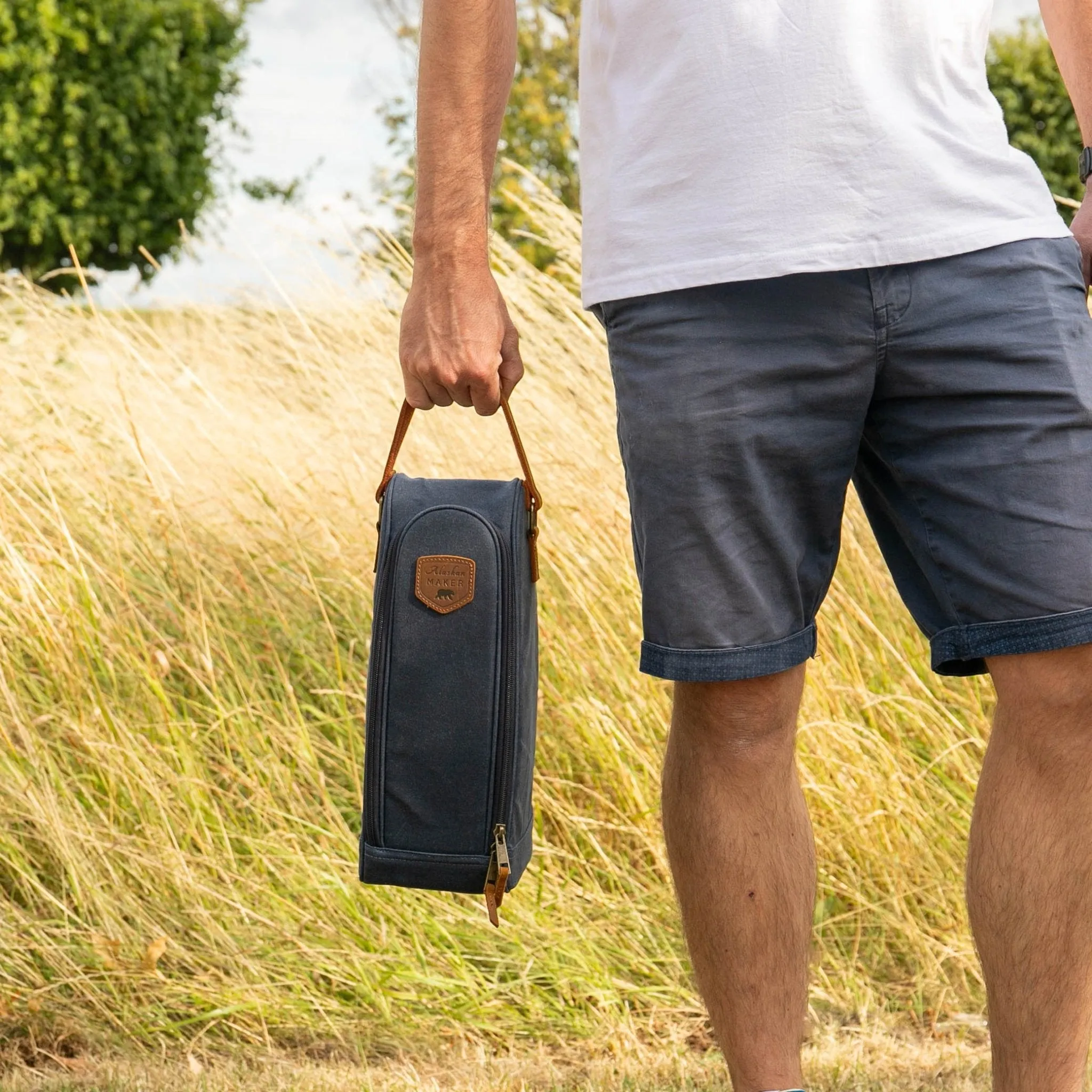 Waxed Canvas Insulated Bottle Bag & Glass Carrier