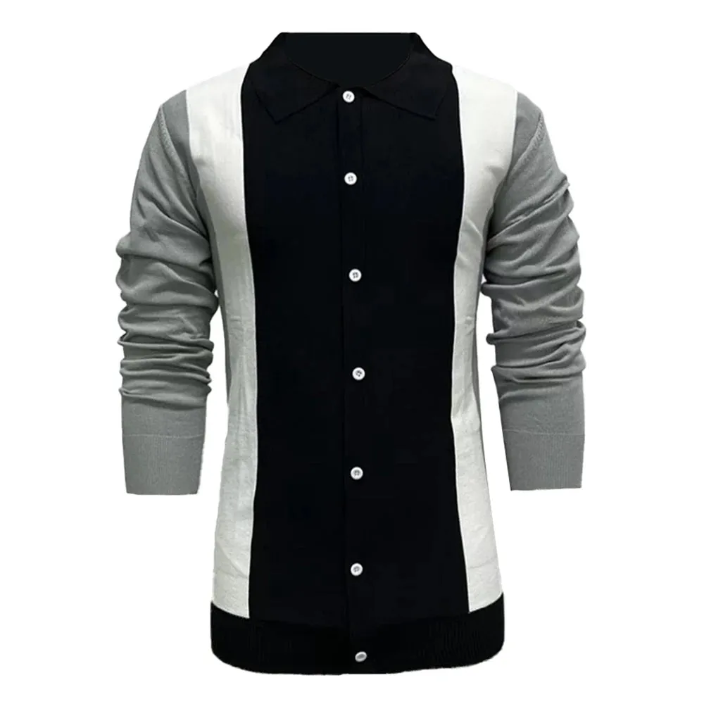 Wiaofellas  -  Mens Casual Spring And Autumn New Style Knitted Sweaters With Contrasting Color Long-Sleeved Business Casual Polo Shirts For Men