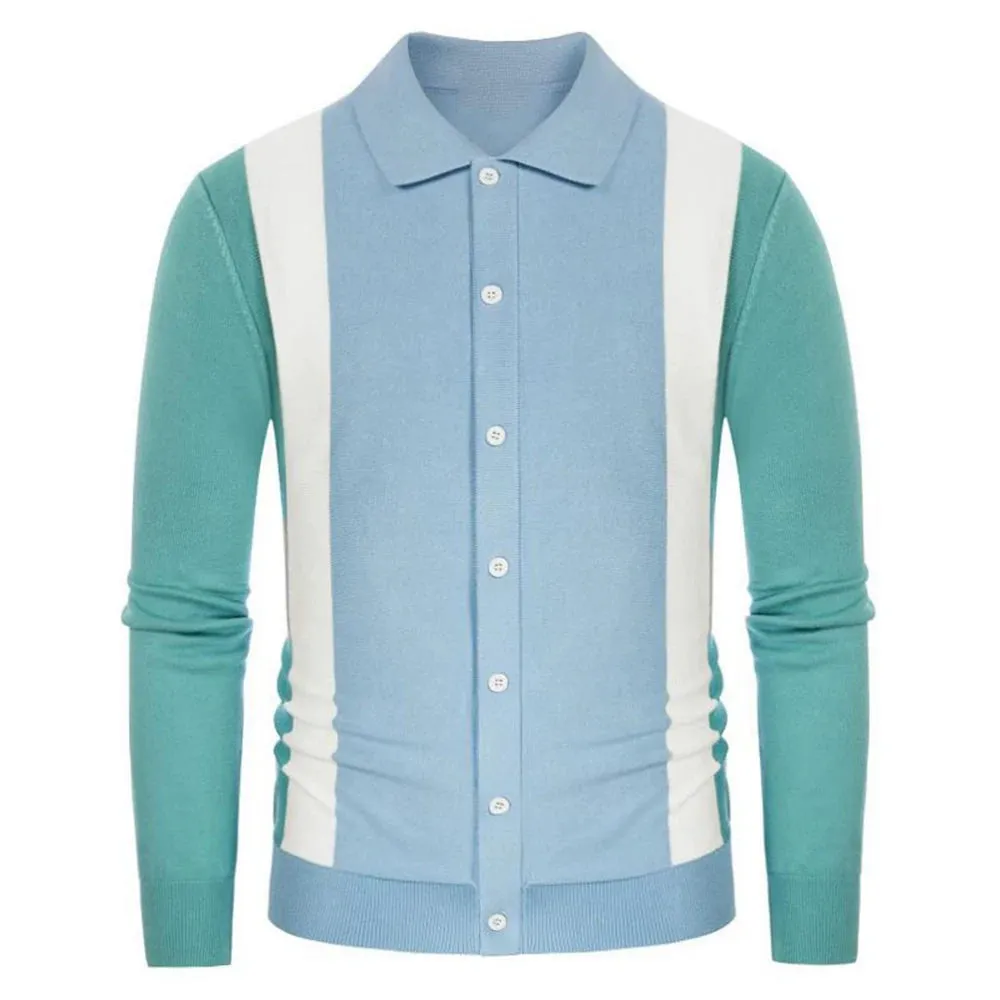 Wiaofellas  -  Mens Casual Spring And Autumn New Style Knitted Sweaters With Contrasting Color Long-Sleeved Business Casual Polo Shirts For Men