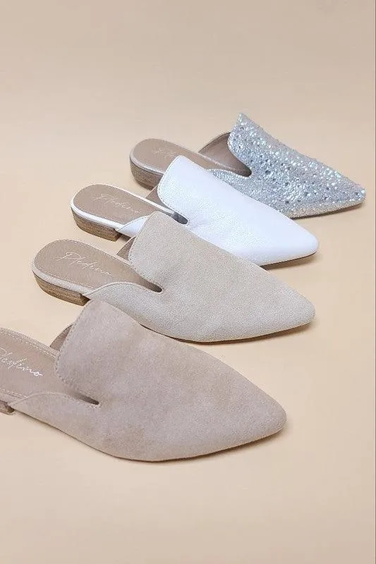 Womens Shoes - Pointed Toe Slip on Mule Flats